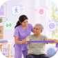 Patient doing therapy in a sunlit living room