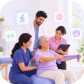 Physiotherapist and speech therapist working together with one patient