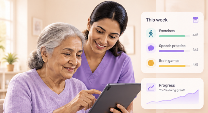 Patient and daughter checking the week’s progress on the app