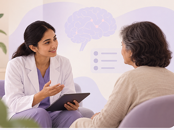 Care Navigator listening to a family at their dining table